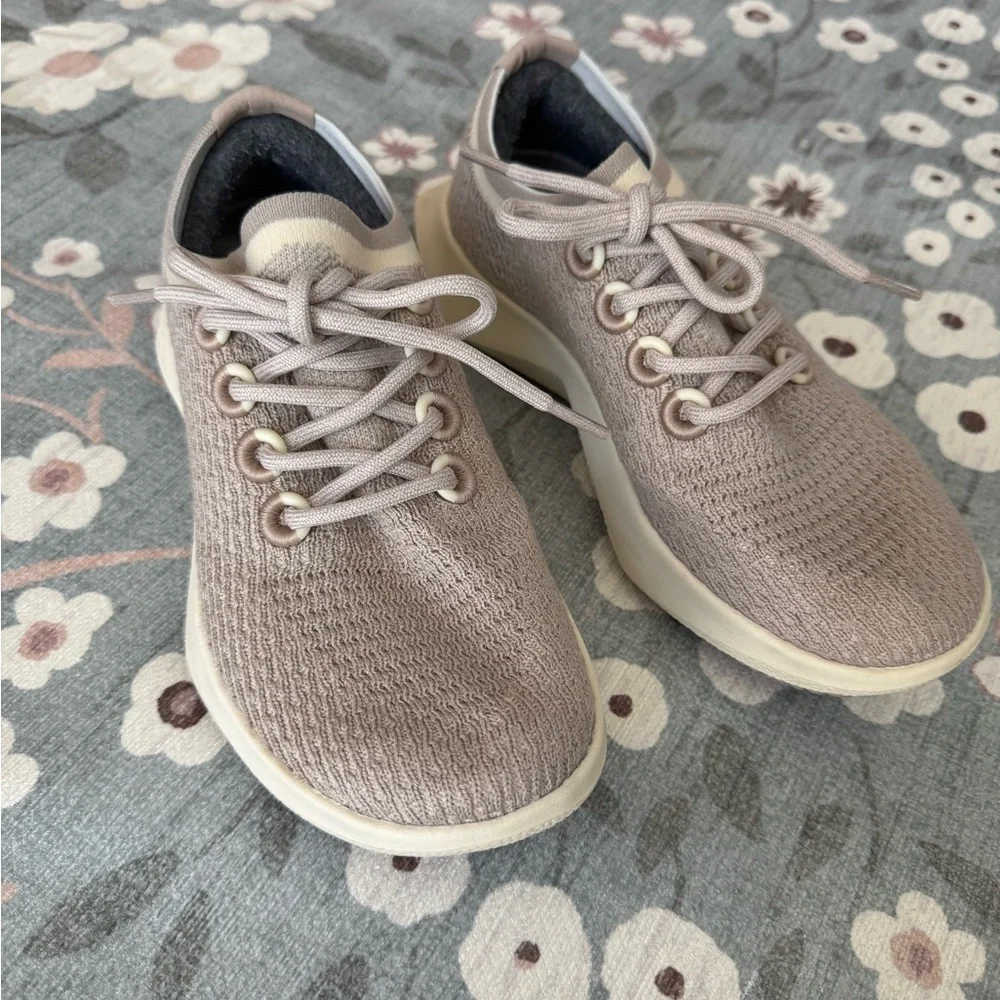 Allbirds Cozy Knit Tree Dasher Sneakers in Cream and Gray - Picture 1 of 6